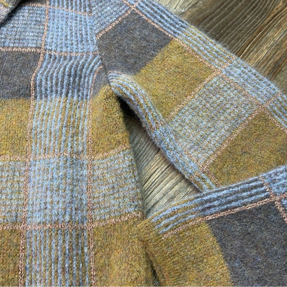 Oriana Metallic Plaid Alpaca Wool Blend Long Sweater Coat Duster Cardigan Sz M - Picture 6 of 11